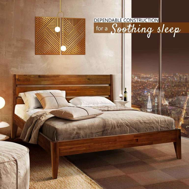 Acacia Emery Solid Wood Bed Frame - Stylish and Durable Acacia Wood Design for Your Bedroom