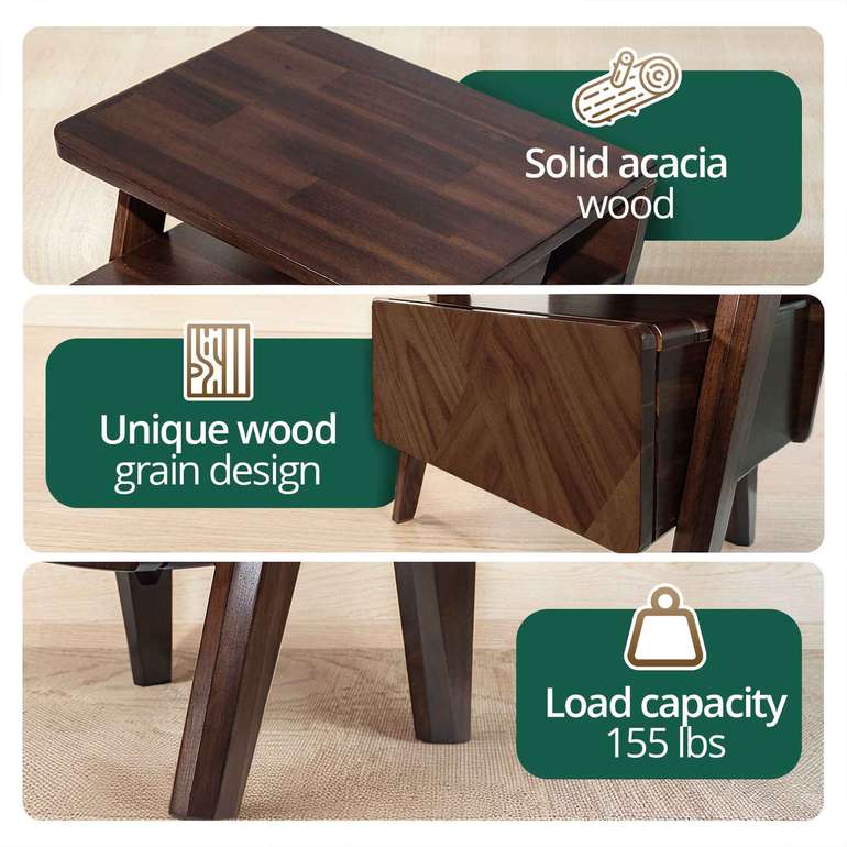 Rorns Rum Nightstand with Drawer for Stylish Bedroom Storage