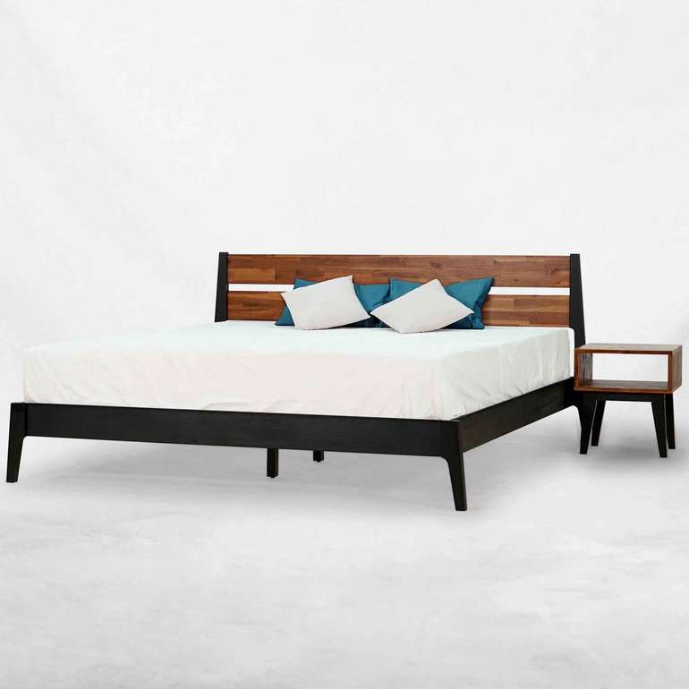 Acacia Callisto Solid Wood Bed Frame and Nightstand Set for a Stylish Bedroom