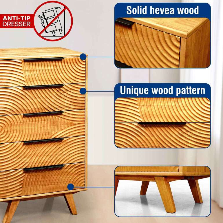 Acacia Harmony Dresser with 5 Drawers for Stylish Storage Solutions