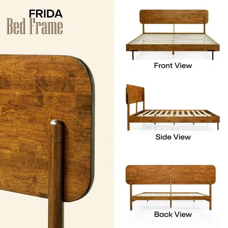 Frida Deluxe Solid Wood Bed Frame - Premium Quality Craftsmanship and Timeless Elegance