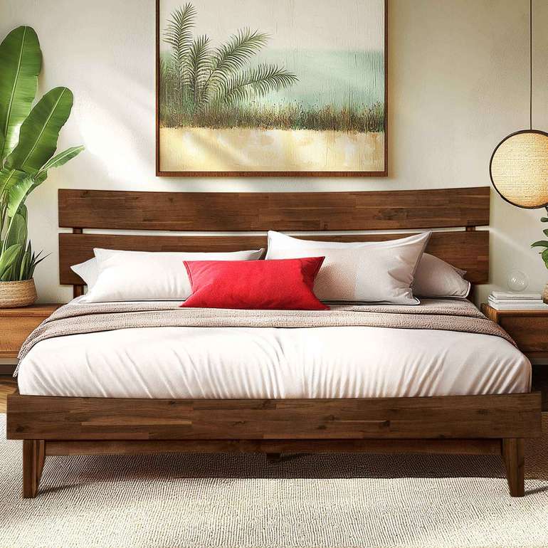 Acacia Aurora Deluxe Wood Platform Bed Frame for Ultimate Comfort and Style
