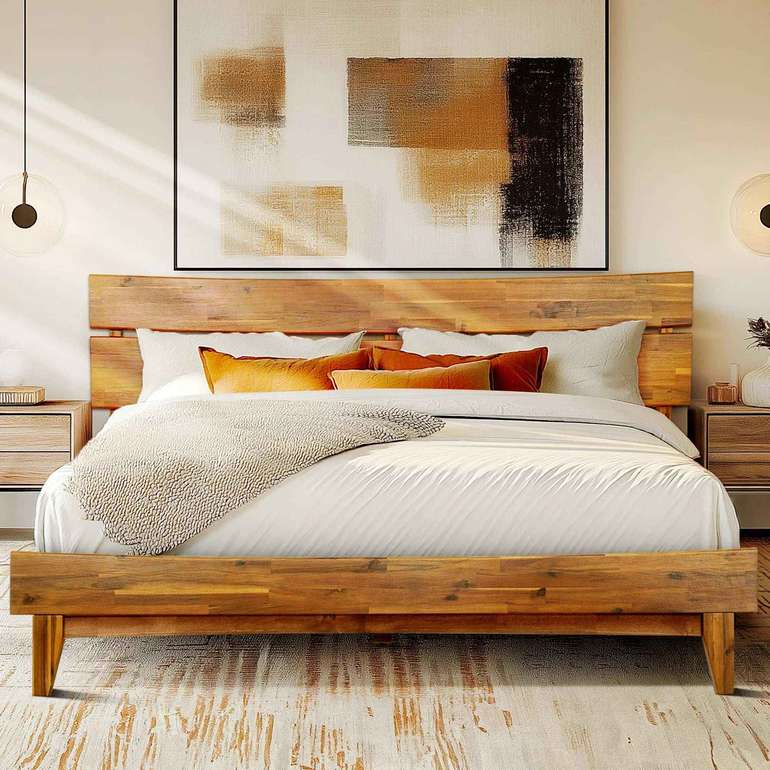 Acacia Solid Wood Bed Frame - Aurora Style for a Stylish Bedroom