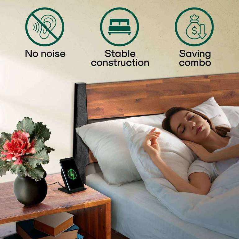 Acacia Callisto Solid Wood Bed Frame and Nightstand Set for a Stylish Bedroom