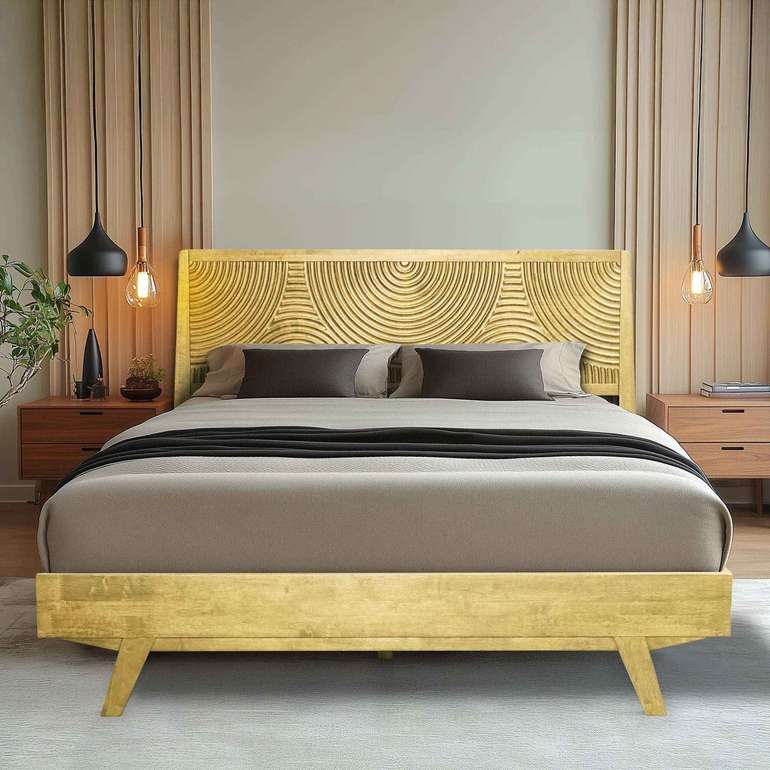 Acacia Harmony Solid Wood Platform Bed Frame with Headboard