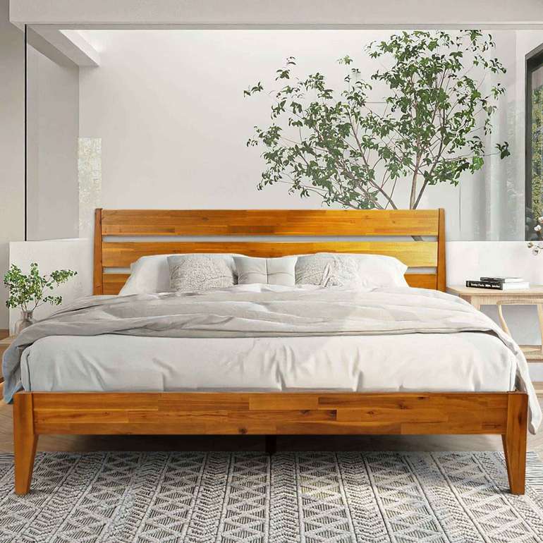 Acacia Emery Solid Wood Bed Frame - Stylish and Durable Acacia Wood Design for Your Bedroom