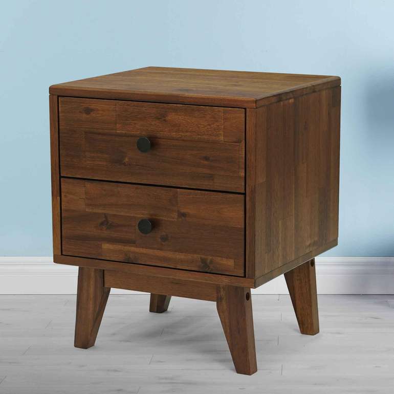 Acacia Silvia 2-Drawer Solid Wood Nightstand for Modern Bedrooms