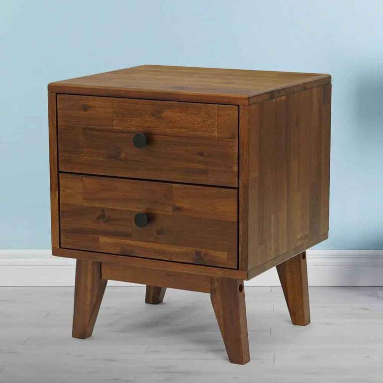 Acacia Silvia 2-Drawer Solid Wood Nightstand for Modern Bedrooms