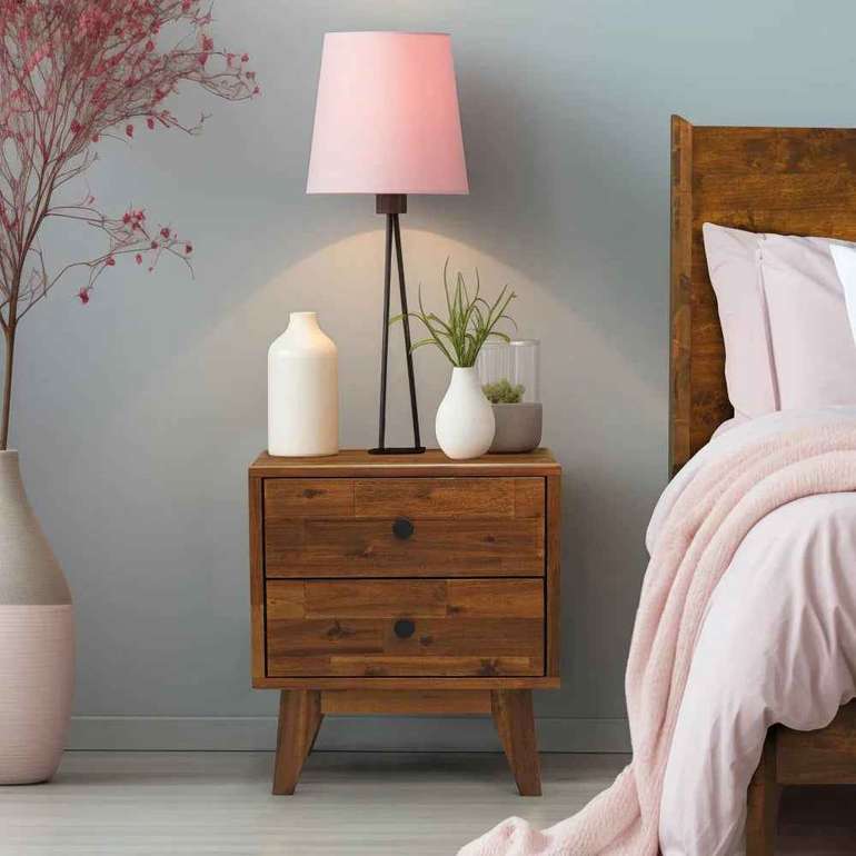 Acacia Silvia 2-Drawer Solid Wood Nightstand for Modern Bedrooms