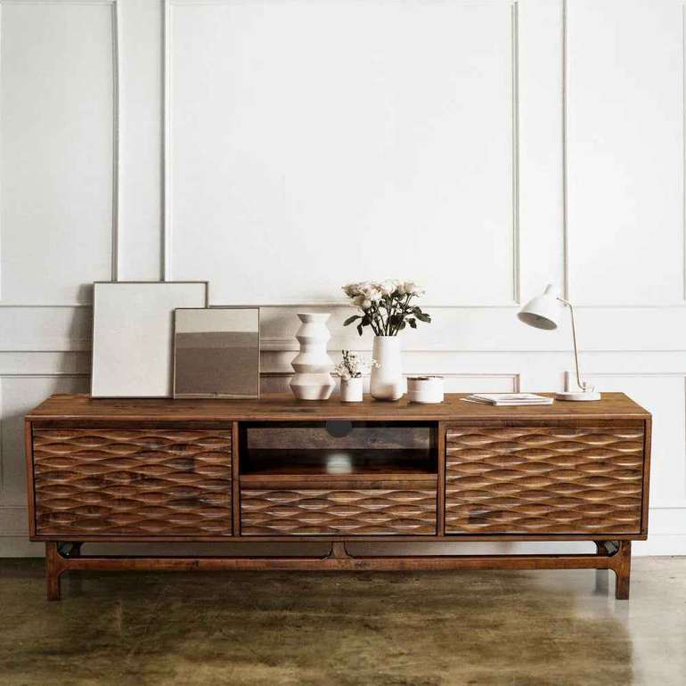 Acacia Elara Solid Wood TV Stand with Storage and Cable Management for TVs up to 80"