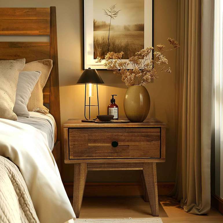 Acacia Sofia 1-Drawer Solid Wood Nightstand for Stylish Storage