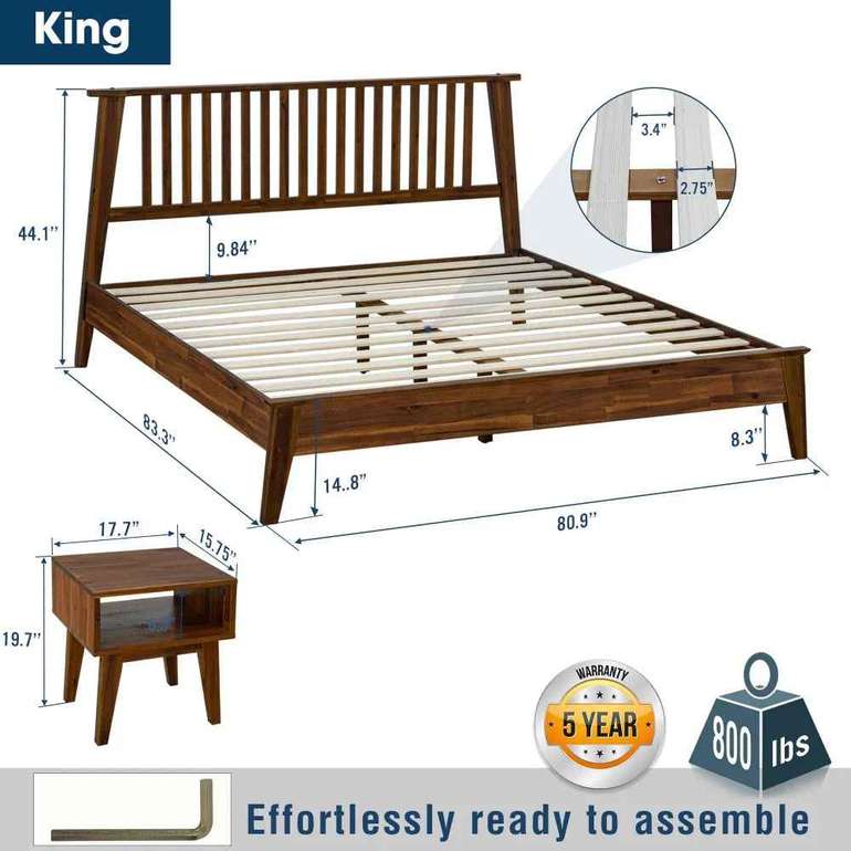 Acacia Kaylin Bed Frame & Nightstand Set for a Stylish Bedroom