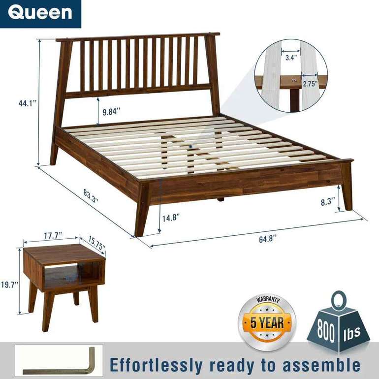 Acacia Kaylin Bed Frame & Nightstand Set for a Stylish Bedroom